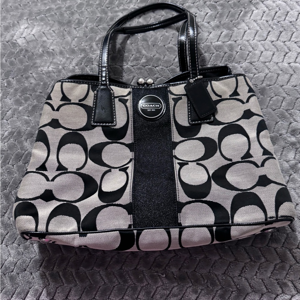 Coach Black and Gray Signature Tote